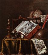 Edwaert Collier Still Life with Musical Instruments, Plutarch's Lives a Celestial Globe oil